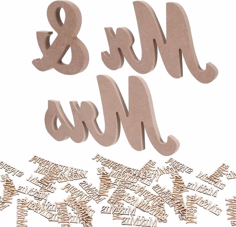 Mr & Mrs Houten Decoratie Letters voor Bruiloft Tafeldecoratie - Wit - 17-21 cm