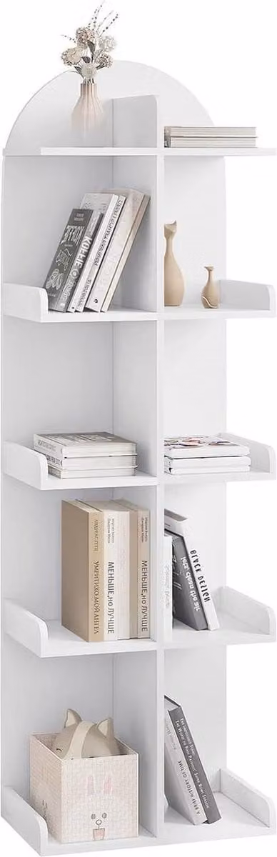 BukkitBow Boekenkast - Staande Boekenkast met Open Ontwerp en 10 Legplanken op 5 Niveaus - Wit - H 126 cm