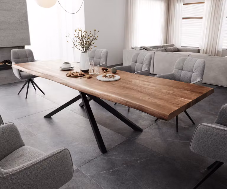 DELIFE Eettafel Edge XL, Acacia hout en metaal, Bruin en Zwart, B: 300 cm, D: 100 cm, H: 75,5 cm