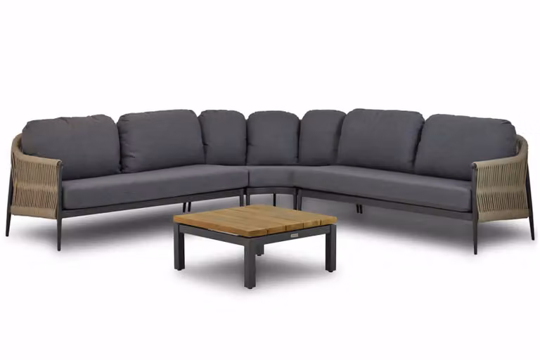 Coco 4-delige moderne hoek loungeset met aluminium frame en grijze kussens, 75 cm