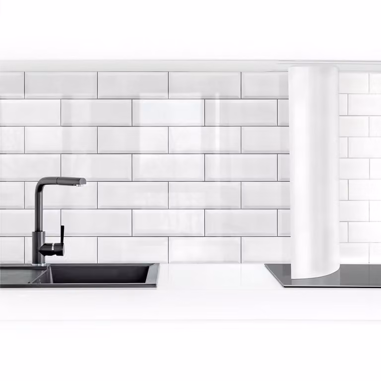 home24 Keukenachterwand Tegels Premium Wit Kunststof Glanzend B: 200 cm, H: 60 cm