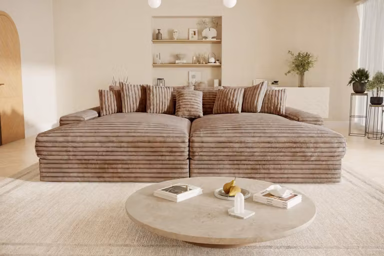 Bigsofa American JMB XXL - Taupe - Moderne bank met dikke ribstof en afneembare hoezen