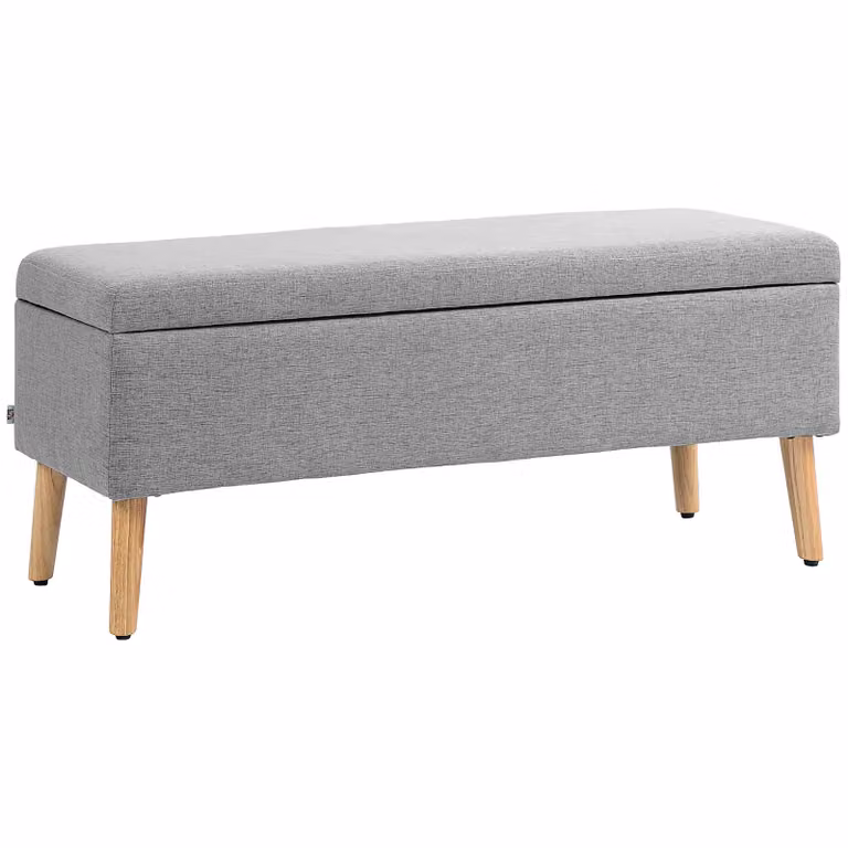 HOMCOM opbergbank met linnenlook bekleding en rubberhouten poten, grijs, B/D/H: 110 x 39 x 45 cm