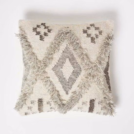 Unyqoos Alta Kelim Handgeweven Boho Decoratieve Kussens - Wol en Katoen - Geometrisch Patroon - Crème/Grijs