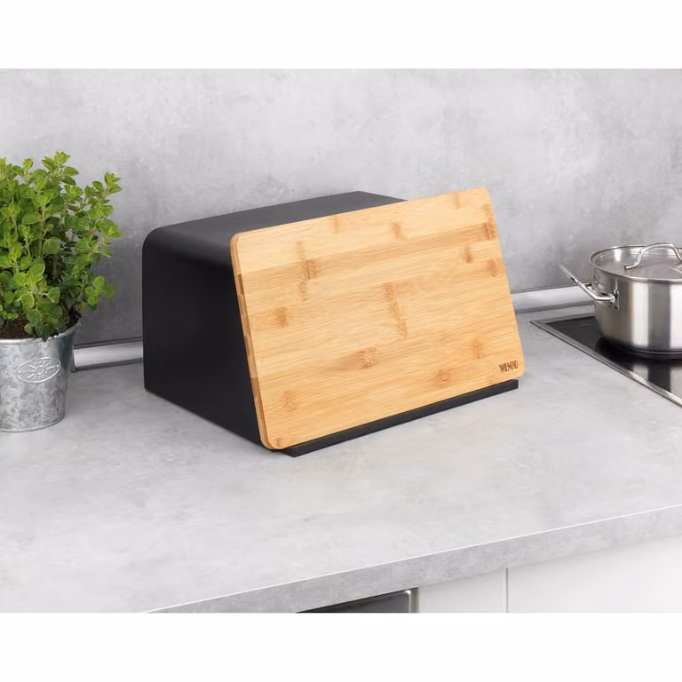 home24 Brooddoos Kubo met bamboe snijplank zwart B: 35 cm, D: 21 cm, H: 26 cm