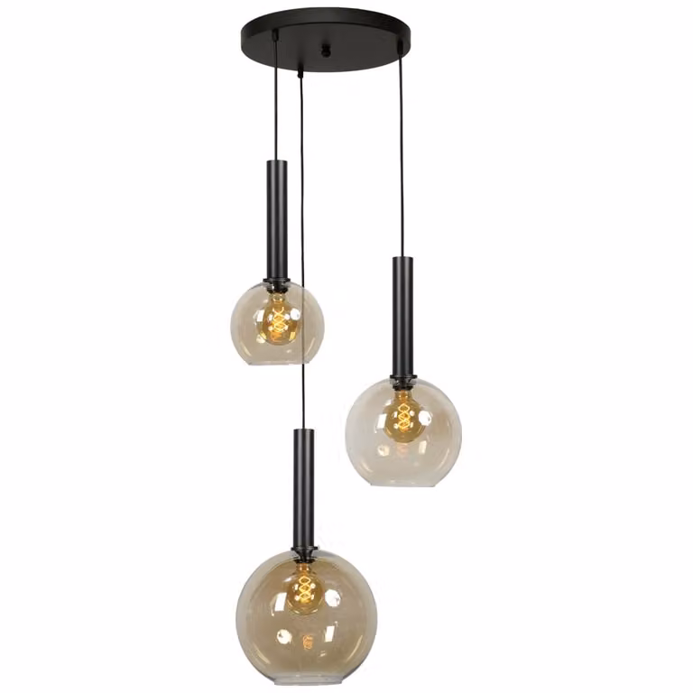 Masterlight Bella Zwarte Hanglamp met 3 Transparante Glazen Bollen