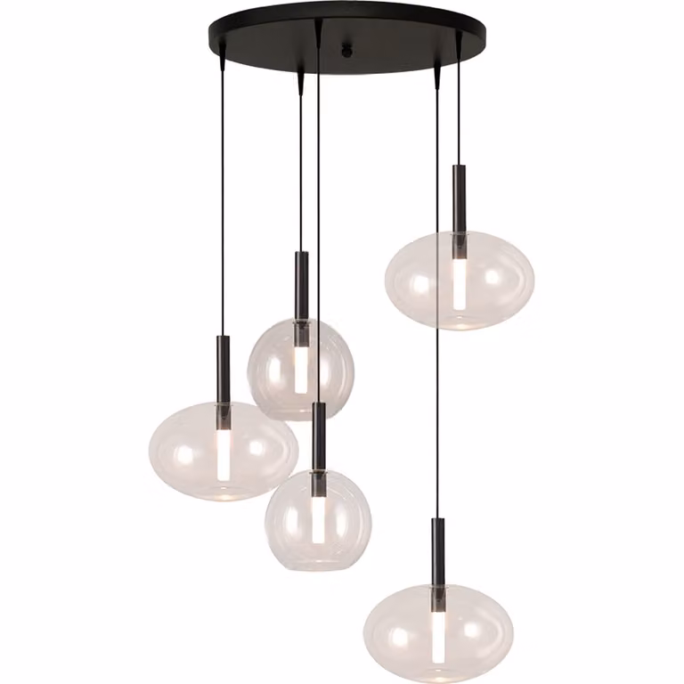 Masterlight Lido hanglamp met helder glas en zwart aluminium