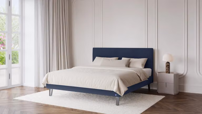 BRUNO Classic bed blauw 200 x 200 cm inclusief matras, lattenbodem en metalen poten