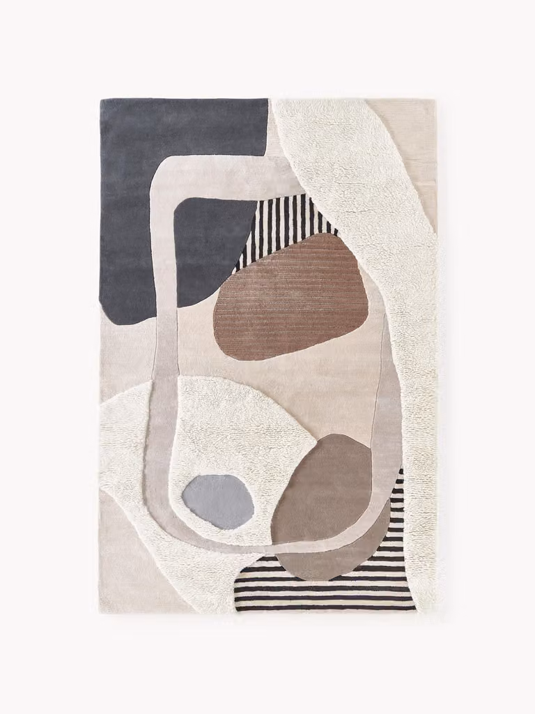 Westwing Collection Rosco handgetuft wollen vloerkleed met hoog-laag structuur en abstract modern design