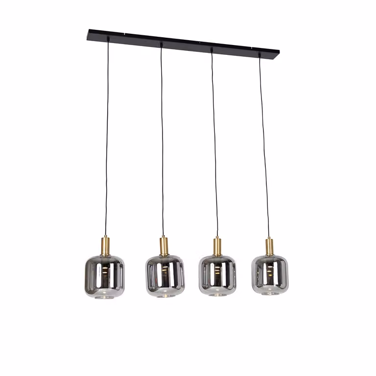 Qazqa Hanglamp zwart en goud met grijs glazen kap en dimbare LED E27