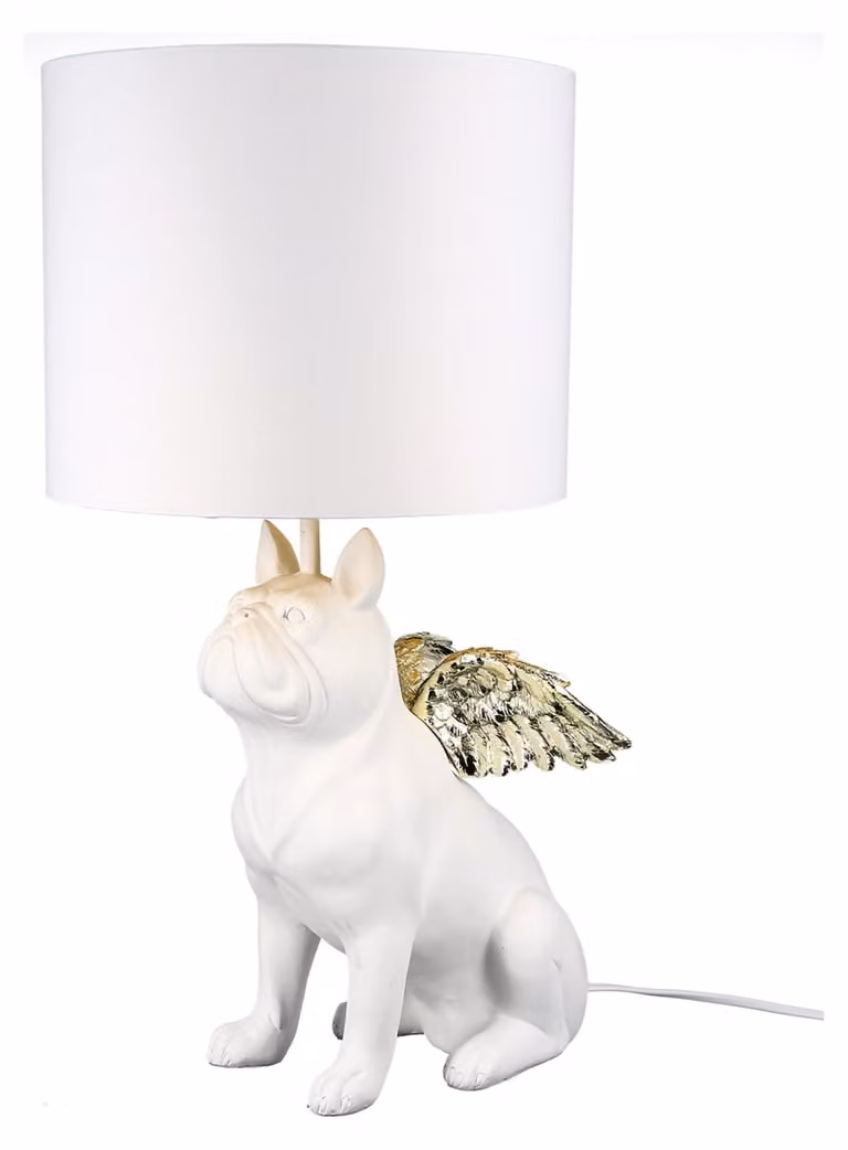Casablanca Flying Bulli tafellamp wit en goudkleurig met textiele lampenkap