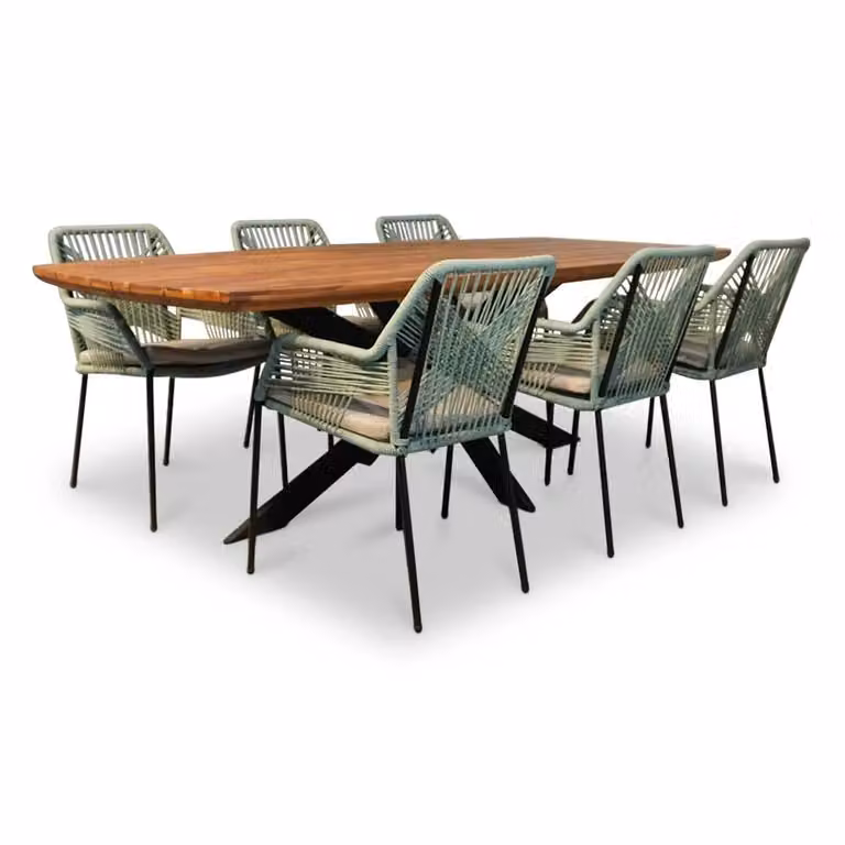 LUX outdoor living Salo/Seville mint eettafelset voor 6 personen van hardhout en touw, 240 cm