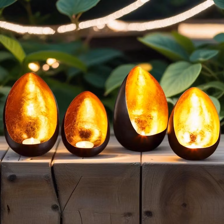 Set van 4 Vintage Windlichten Decoratie Zwart Goud Metaal voor Tealights
