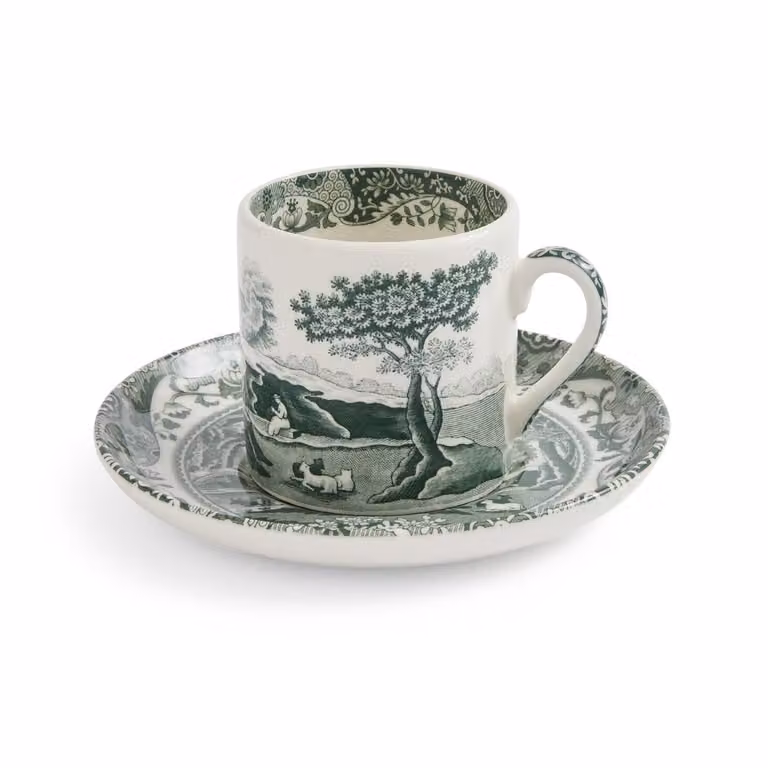 Spode Heritage Green Italiaanse espresso kop en schotel, Groen, 9 cl