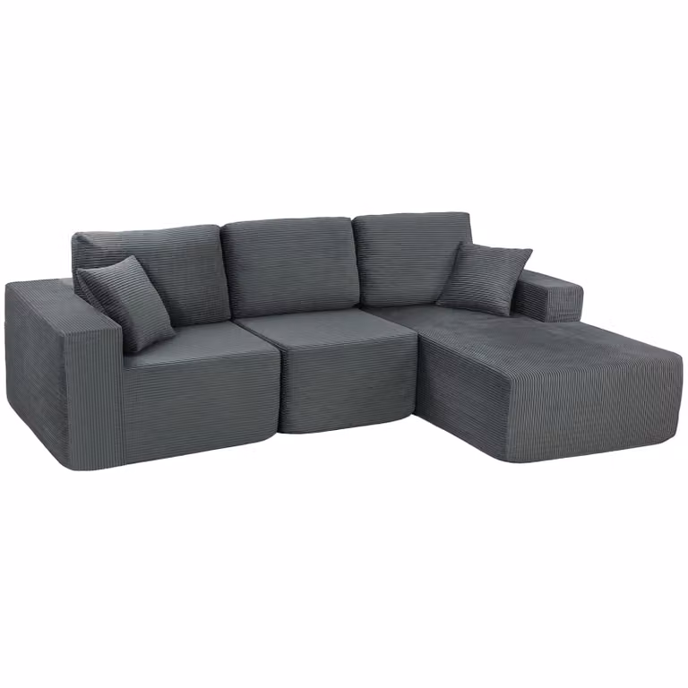 HOMCOM Modulaire L-vormige Hoekbank met Slaapfunctie en Diepe Zitting, Donkergrijs