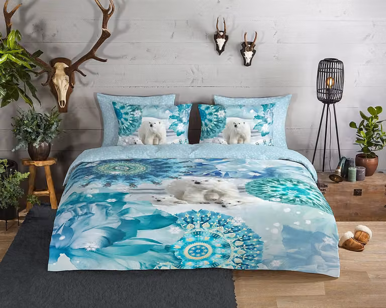 HIP Dekbedovertrek Mandala en Ijsberen Blauw Multicolour Katoen Flanel 200 x 200 cm