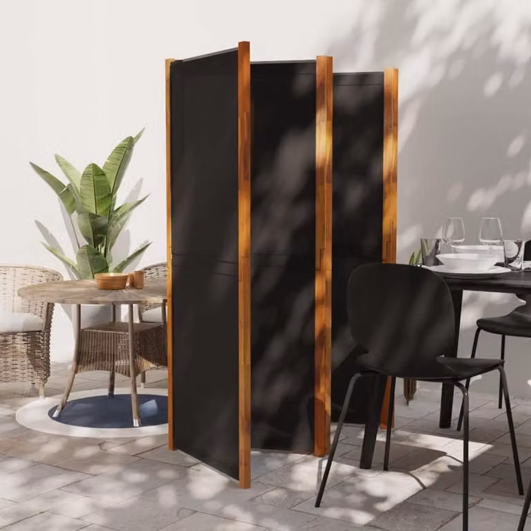 Homgoday 5-delige paravent roomdivider voor binnen en buiten, zwart, 350 x 180 cm