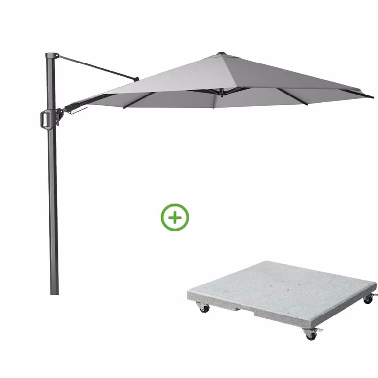 Platinum Challenger T² zweefparasol met Rocca parasolvoet 90kg, Lichtgrijs, Ø350cm