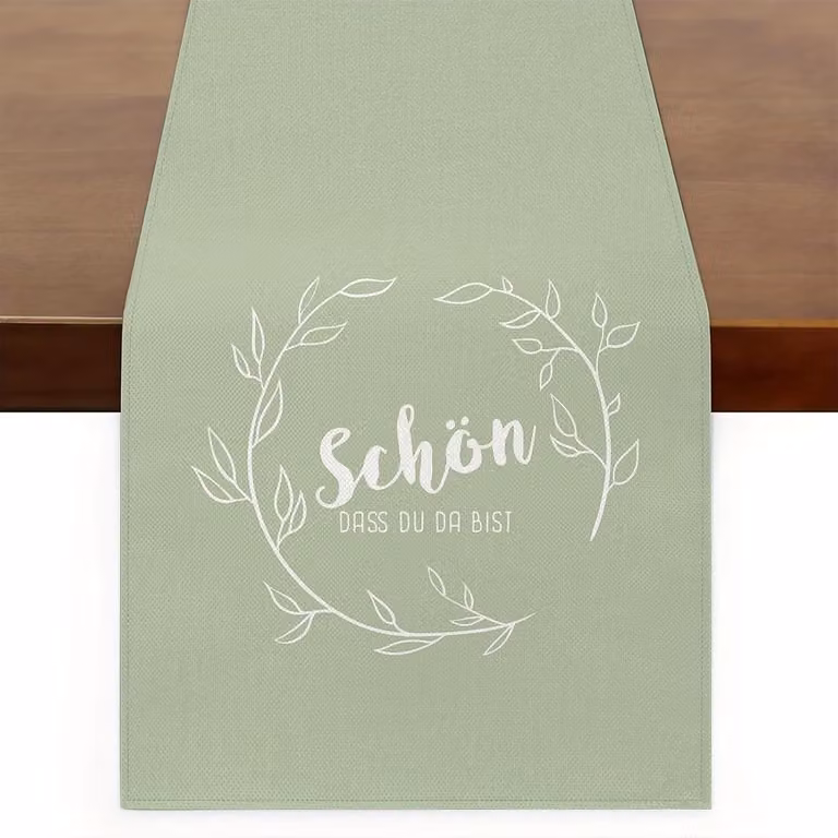 Sage Groene Tafelloper met Eucalyptusdecoratie voor Bruiloften en Feestelijke Gelegenheden, 180 x 35 cm