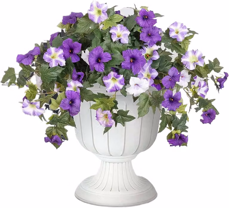 Paarse kunstbloemen mand hangplant decoratie voor buiten, UV-bestendig, 65 x 40 cm