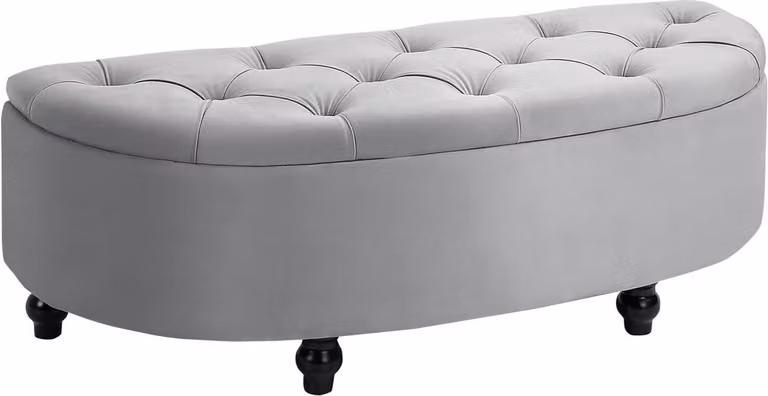 Grijs fluwelen opbergbank met houten poten voor woonkamer, hal of slaapkamer, B/D/H: 120 x 46 x 42 cm