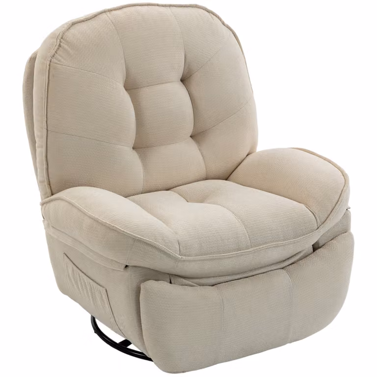 HOMCOM Chenille relaxfauteuil, handmatig verstelbaar, 360 graden draaibaar en schommelend, crèmewit