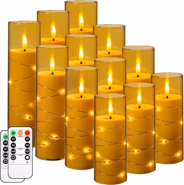 Set van 12 LED kaarsen met lichtslingers in champagne voor sfeerverlichting
