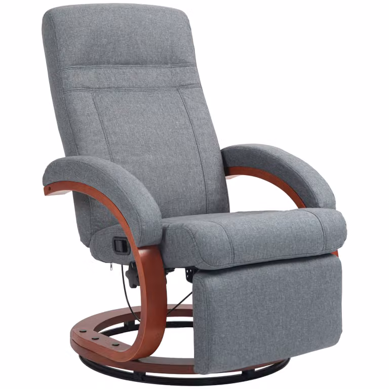 HOMCOM Relaxfauteuil met opklapbare voetensteun, 360 graden draaibaar en verstelbaar, linnen-look, Grijs, B/D/H: 68 x 68 x 100 cm