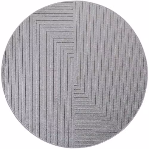 ELMM Laagpolig Tapijt voor Woonkamer in Zilver met Scandinavisch 3D-design, Rond, Diameter: 200 cm