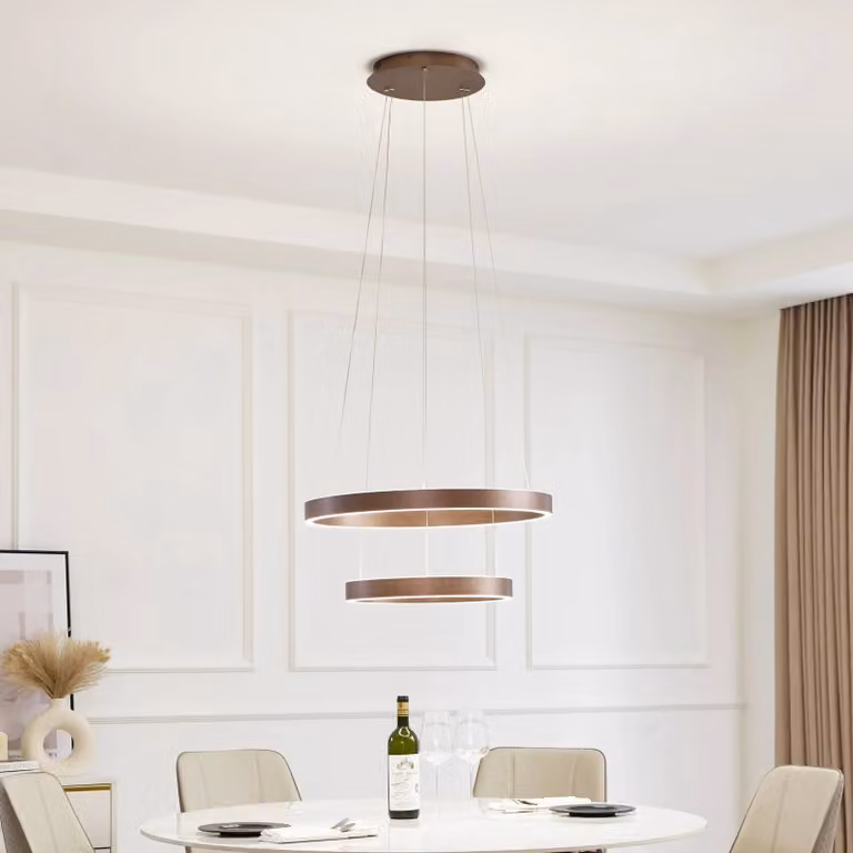 Lucande Slimme Hanglamp Ring Modern Bruin Aluminium met LED en Afstandsbediening