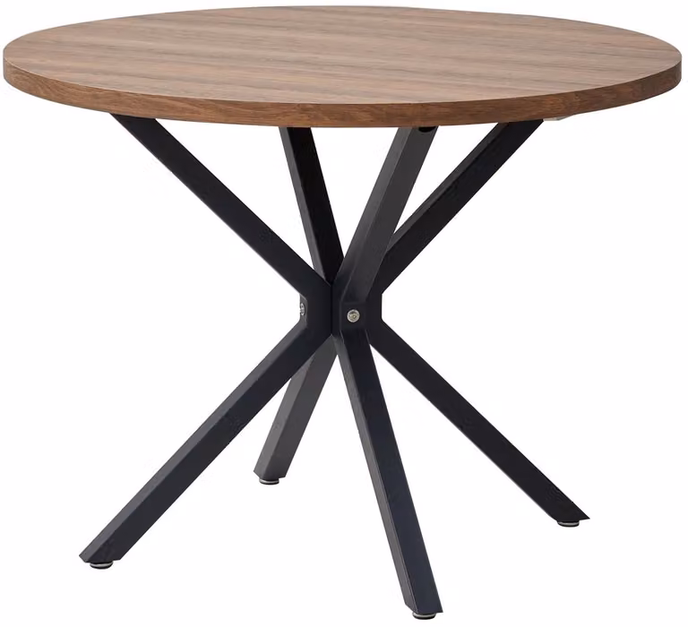 Mila Shop Ronde eettafel van massief hout met zwarte metalen poten, Diameter: 100 cm