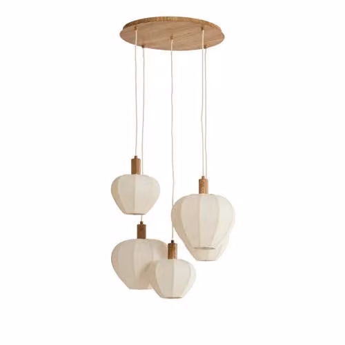 Light & Living Huxi Japandi hanglamp - 5-lichts - Bruin/Beige - B: 53 cm, H: 125 cm