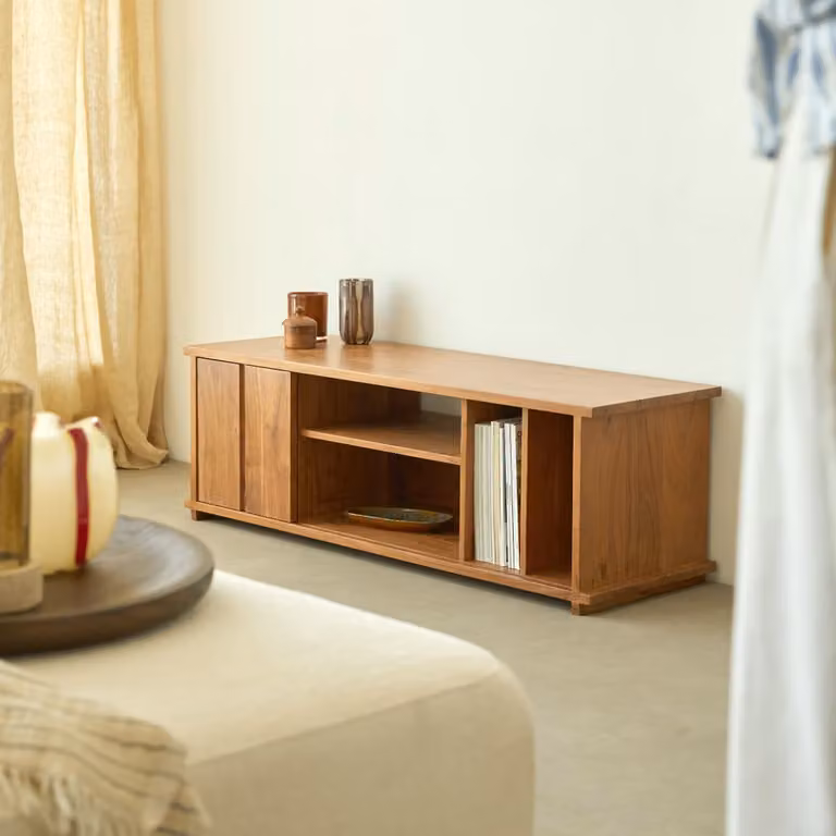 Tikamoon Modern TV-meubel van massief acaciahout - Bruin - B: 120 cm, D: 40 cm, H: 40 cm