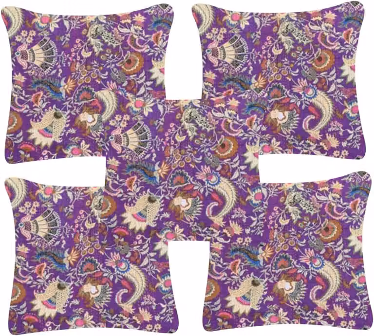 Set van decoratieve kussenhoezen met traditioneel borduurwerk in paars, 40 x 40 cm