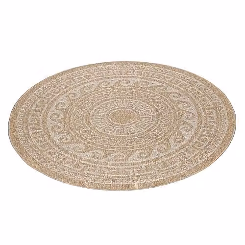 ELMM Stilvoll Günstig Vloerkleed voor buiten, rond, beige, Diameter: 200 cm, vintage design, laagpolig