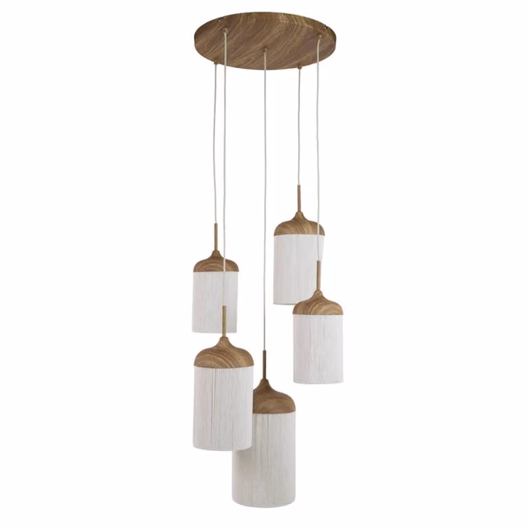 Light & Living Dania 5-lichts hanglamp hout bruin B: 50 cm, H: 32 cm
