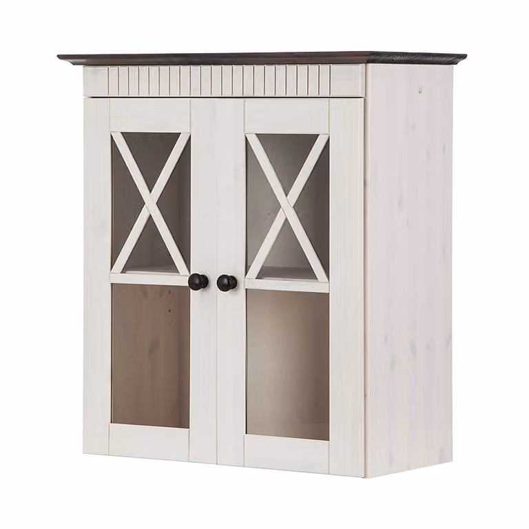 home24 Hangkast met glazen deuren en witte afwerking, B: 60 cm, H: 66 cm, D: 30 cm