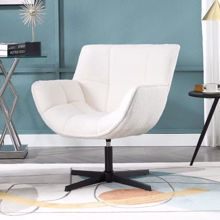 Draaibare Fauteuil Wit - Gestoffeerde Stoel met 360 Graden Draaibaarheid - 72 x 75 cm