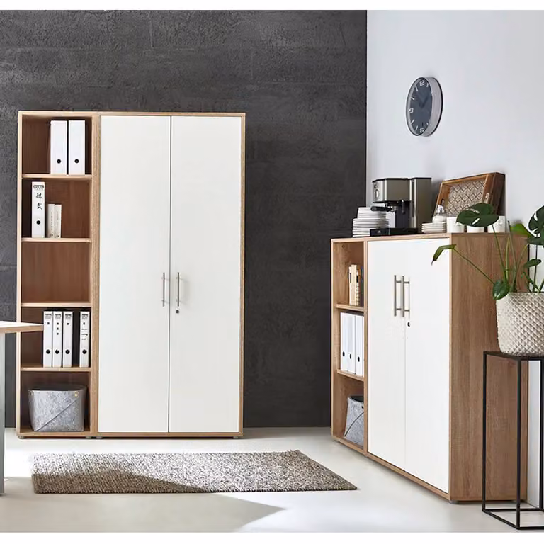 home24 Kastenset 4-delig in bruin en wit met Sonoma eikenhouten look, B/D/H: 85 x 33 x 186 cm