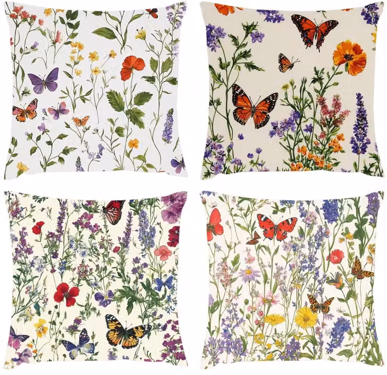 Landelijk outdoor kussen met bloemenmotief, weerbestendig, vierkant, 50 x 50 cm