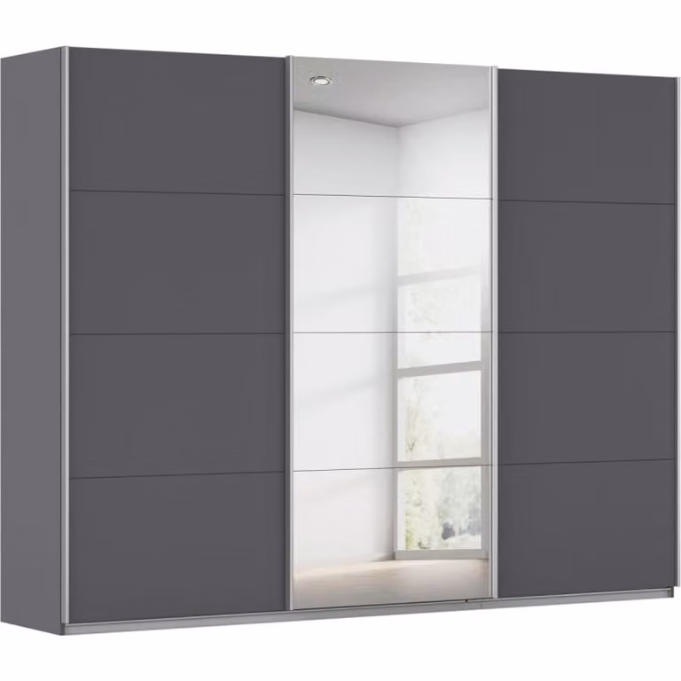 Kledingkast Kick Grijs metallic met spiegeldeur en aluminiumkleur greeplijst