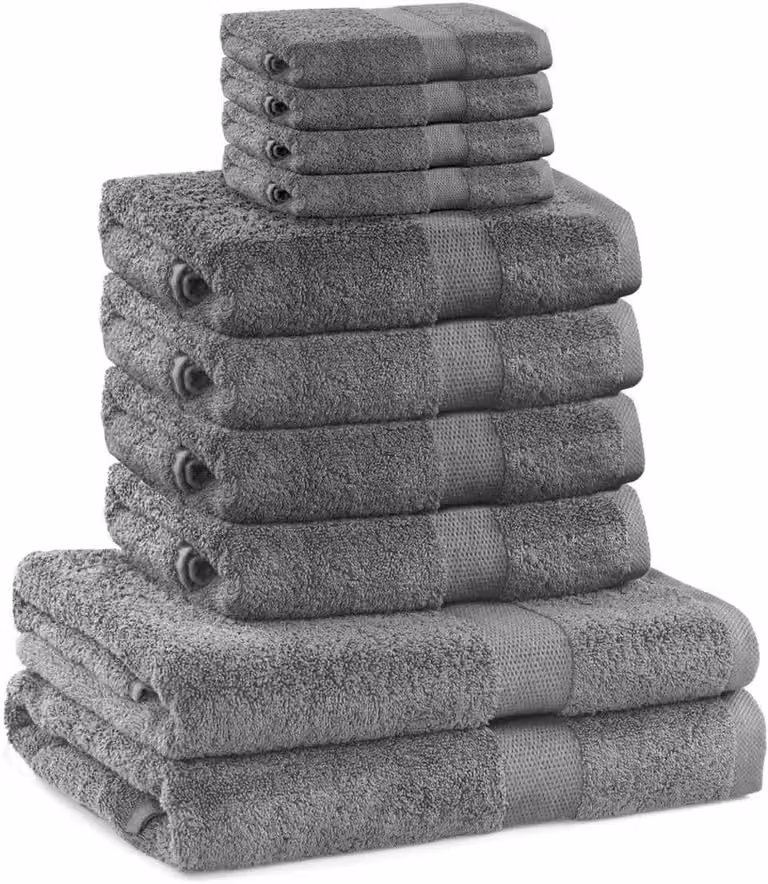 Set van 10 katoenen handdoeken voor badkamergebruik - Zilver Grijs - Breedte: 140 cm, Hoogte: 70 cm