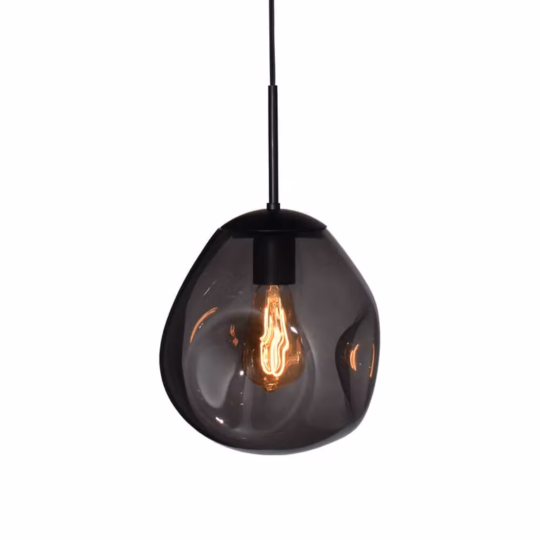 Masterlight Hanglamp Lava zwart/grijs van metaal en glas, hoogte verstelbaar tot 220 cm, E27, Ø 24 cm