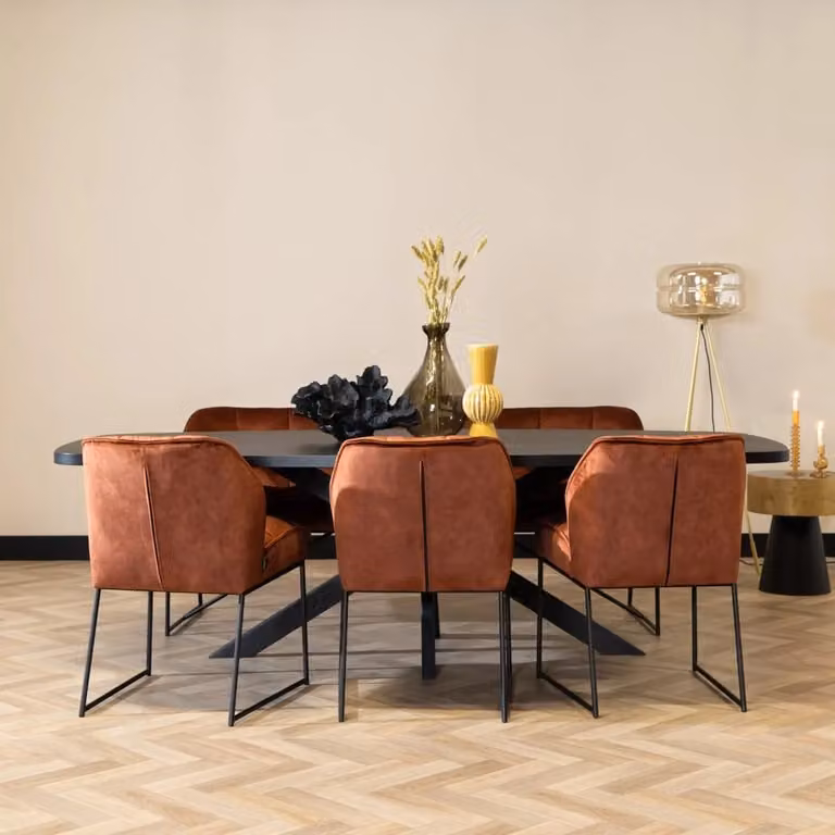 Bronx71 Moderne Velvet Eetkamerstoel met Metalen Onderstel in Oranje of Zwart