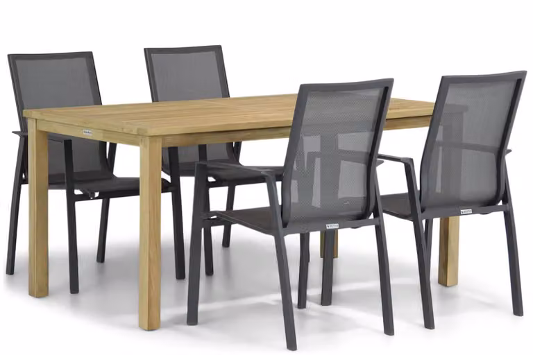 Lifestyle Garden Furniture Ultimate/Weston Dining Tuinset van Aluminium en Hout, Anthraciet/Bruin, 160 cm
