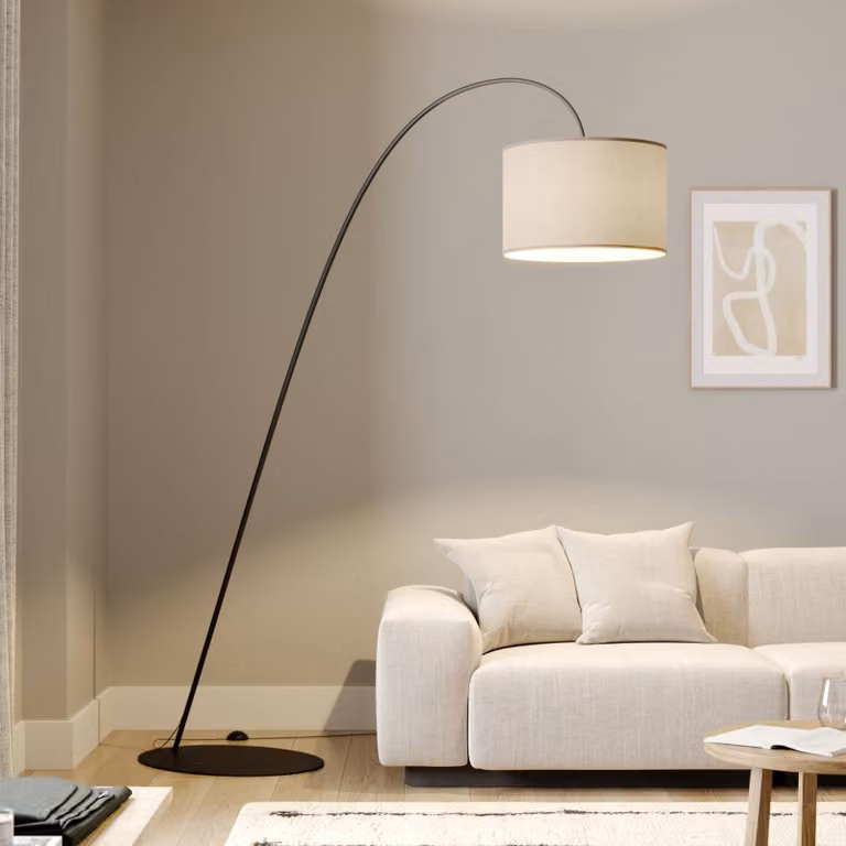 Nowodvorski Lighting Booglamp Alice - Moderne vloerlamp in bruin en beige met textiele kap