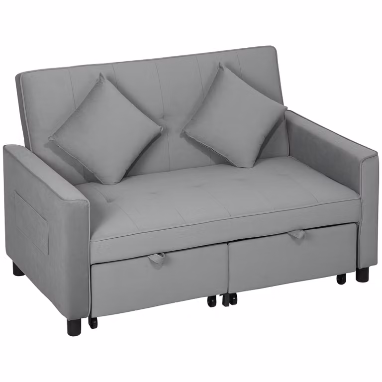 HOMCOM 4-in-1 bank met verstelbare rugleuning en kussens, moderne L-vormige slaapbank in grijze stoffen bekleding voor de woonkamer of slaapkamer