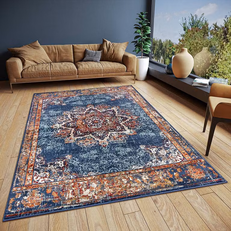 home24 Maderno Oosters vloerkleed blauw/jeansblauw B: 120 cm, L: 170 cm