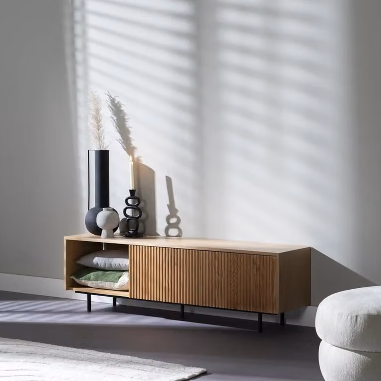 Bronx71 Tv-meubel Ray in beige eiken fineer, rustiek design, Breedte: 150 cm