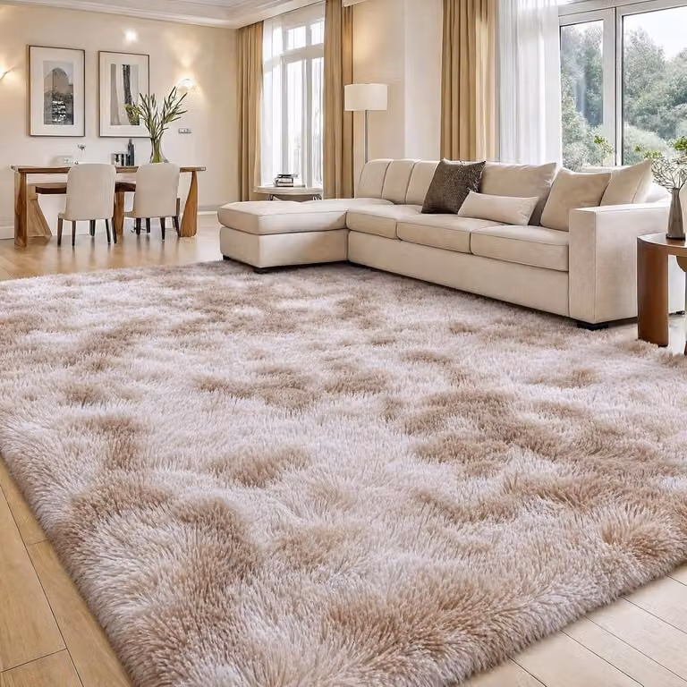 Smiry Shaggy Vloerkleed voor Kinderkamer en Woonkamer, Tie-Dye Abstract Design, Beige, 80 x 150 cm